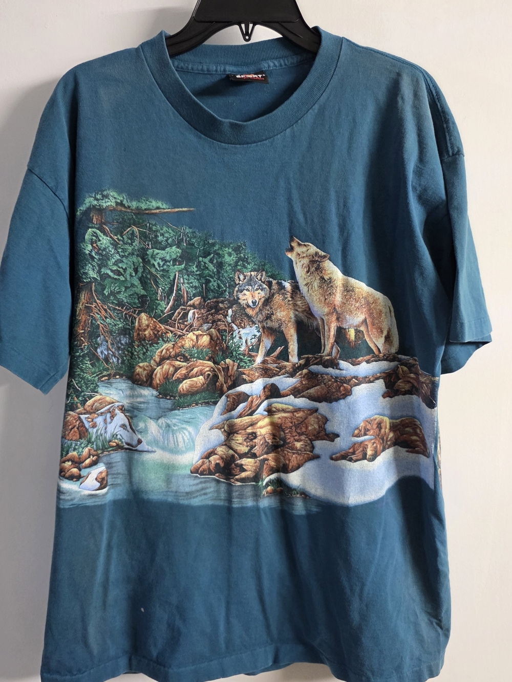 Vintage 90s Signal Sport Wolf Wildlife Graphic T-Shirt XL Blue